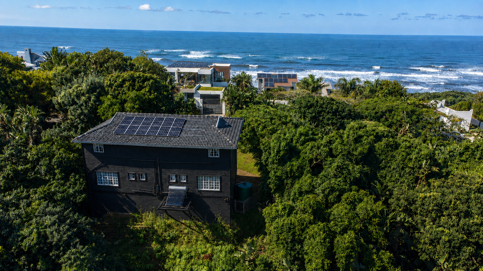 Aerial view of the Trafalgar property with the Indian Ocean beyond